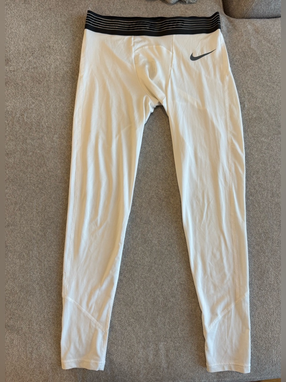 Nike White Men Leggings with Black Waistband